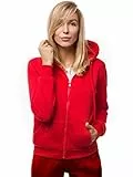 OZONEE Damen Kapuzenpullover Sweatjacke Sweatshirt Farbvarianten Kapuzenjacke Kapuzenpulli Langarm Kapuze Hoodie Sport Style Casual Fitness Basic Training JS/W03 ROT M