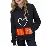 KODMNSW Beheizbare Hoodie Kinder Beheizbarer Pullover mit 5 Heizzonen Beheizte Kapuzenpullover Elektrische Beheizbare Kleidung Heiz Sweatshirt für Jungen Mädchen 4-14 Jahre Schwarz 140