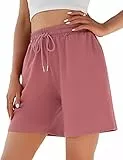 Jezonga Shorts Damen Sporthose Kurz Sport Shorts Jogginghose Sommer mit Taschen Sportshorts Hohe Taille Trainingshose Kurze Short High Waist Elastischer Bund zum Fitness Running Gym Dunkelrosa M