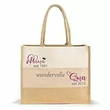AMBERGER DESIGN by A&M Osterhage amd Jute Tasche Damen Shopper groß Nachhaltig | personalisierbar | Fair | Einkaufstasche 'Mama seit & Oma seit' Innentasche Reißverschluss hochwertig Größe 35x42x15cm