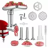 Youyijia Fleischwolf Aufsatz für KitchenAid Küchenmaschinen, Fleischwolf Zubehör inklusive 3 Wurstfüllrohre, 4 Mahlscheiben, 2 Messer, (Maschine/Mixer nicht enthalten)