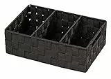 WENKO Organizer Mod. Adria, Aufbewahrungskorb mit 3 Fächern und praktischem Griff, Feste Trennwände, hochwertiges Kunststoffgeflecht mit Metallstangen für extra Stabilität, 32 x 10 x 21 cm, Schwarz