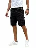 Elegancity Kurze Hosen Herren Cargo Shorts Sommer Freizeithose Kurze Elastische Taille Chino Shorts Mit 6 Taschen Schwarz M