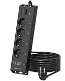 4 Fach Steckdosenleiste Wandmontage mit USB C, Mehrfachsteckdose 4 USB mit Einzeln Schaltbar, Mehrfachsteckdose mit Überspannungsschutz, 2M Kabel (Schwarz)