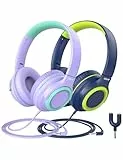 iClever Kinder Kopfhörer [2 Pack], Kabel Kopfhörer für Kinder mit Sharing Splitter-85dBA Safe Volume Limited, Tangle-Free Foldable Stereo für Schule/Tablet/Reisen