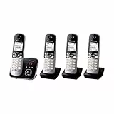 Panasonic KX-TG6824GB DECT Schnurlostelefon mit Anrufbeantworter (Telefon mit 4 Mobilteilen, strahlungsarm, Eco-Modus, Gap Telefon, Festnetz) schwarz
