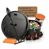 Petromax Feuertopf ft6 Einsteiger-Set - Dutch Oven mit Standfüßen inklusive Deckelheber, Pflegepaste und Schaber - für alle Grillarten und offenes Feuer - 5,5 Liter
