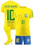 ZUMEL Personalisiertes Brasilien Fußballtrikot für Jungen & Mädchen – mit deinem Namen und deiner Nummer – atmungsaktiv & leicht