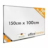 OfficeMarshal Magnetisches Whiteboard 150x100cm mit Alurahmen und abnehmbare Stiftablage für Büro, Heim und Schule, Magnettafel Kratzfest und trocken abwischbar | Magnetboard