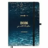 Lebenskompass® Kalender 2026 Buchkalender A5 'AQUA' - Schöner Wochenplaner 2026 & Terminkalender 2026 - stabiles Hardcover mit edler Folienprägung