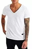 Leif Nelson Sommer T-Shirt Herren V-Ausschnitt (weiß, Größe XXL) - Coole Tshirts V-Neck Baumwolle - Basic Shirts Männer Kurzarm tiefem Ausschnitt