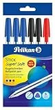 Pelikan Kugelschreiber Stick K86s super soft, Schwarz, Blau & Rot, ergonomischer Kuli mit supersofter Tinte, Set mit 6 Stück, 804561