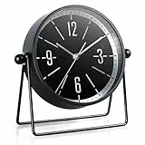 AYRELY® Vintage Metall-Tischuhr – Leise Kaminuhr ohne Ticken mit verstellbarem Winkel, Analoge Standuhr im Retro-Stil für Wohnzimmer, Regal, Kamin & Büro (Schwarz)