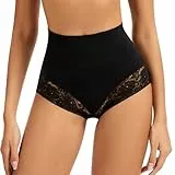 SERSARY Bauchweg Unterhose Damen Miederslips Spitze String Slips Shapewear Body Shaper Miederhose Formende Unterwäsche Schöner Slip Bauchwegunterhose,Schwarz,XL