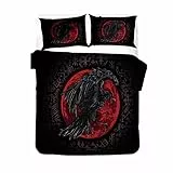 RFFLUX 3D Wikinger Bettwäsche Set 135x200 cm 2teilig mit Reißverschluss Weiche und Angenehme Schlafkomfort Microfaser Bettbezug Wikinger Krähe Kinderbettwäsche mit Kissenbezug 80x80 cm