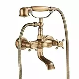 TVTIUO Badewannenarmatur mit Handbrause,Badewannenarmatur mit 1,5 m Brauseschlauch für Badezimmer,Antike Vintage Wandarmatur für Dusche Set,Messing