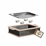 INEXTERIOR Hotty Legacy – Warmhalteplatte fürs Grillen - Grillgut Stövchen mit BBQ-Design – Speisenwärmer – Warmhaltebehälter mit Kerzen - BBQ-Board Grillparty (Schwarz, M)