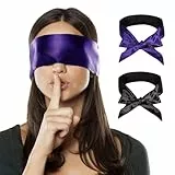 FRESHME Schlafmaske aus Satin, weich, verstellbar, aus leichter Seide, für Paare, doppelseitig, Dunkelviolett & Schwarz + Schwarz, 2 Stück