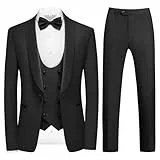 KUDMOL Anzüge Herren Slim Fit 4 Teilig Hochzeit Smoking Eine Knöpfe für Ball Herrenanzug Sakko Weste Hose mit Fliege(Schwarz,M)