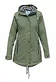 MADSea Damen Regenmantel Friesennerz 620 | halblanger wasserdichter Regenparka | winddicht mit maritimen, weiß/blauen Innenfutter, Oliv, Größe:40