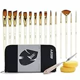 Artify 15-teiliges Pinsel-Set für Acryl-, Öl-, Aquarell-, Gouache-Malerei, inklusive Pop-Up-Tragetasche mit Palettenmesser und 2 Schwämmen