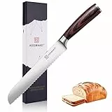 KEEMAKE Profi Brotmesser 20cm – Scharfes Brotschneidemesser für Krustenzauber & Sauerteig – Ergonomischer Pakkaholz Griff – Hochwertiges Sägemesser Küchenmesser für Brot & Gebäck, Vatertagsgeschenk
