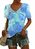 MOLERANI Weiche T-Shirts für Damen Kurzarm Basic T-Shirts Locker sitzende Oberteile Blusen Gefärbt Waves L