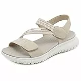 Meik Mangni Damen Sport Outdoor Sandalen Frauen Sommer Wandernsandalen mit Klettverschluss Bequem Slingback Sandale für Strand,Khaki,Gr:39 EU
