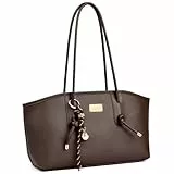 unisoul Handtasche Damen Mittelgroß, Y2K Tote Bag aus PU Leder Elegante Schultertasche mit verstellbarem Gurt und Anhänger, Vintage Umhängetasche für Büro Shopping Reise, Kaffee-Braun