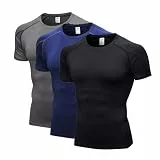 LANBAOSI 3er-Pack Herren-Kompressions-Shirts, kurzärmelig, Kompressions-Basisschicht, kühl, trocken, athletisches Unterhemd, Workout-T-Shirt, 3er-Pack: Schwarz + Grau + Marineblau, XL