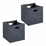 Relaxdays Aufbewahrungsbox 2er Set, Faltbare Regalboxen, HBT: 30x30x30 cm, Grifflöcher, Faltboxen aus Filz, anthrazit
