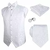 Alizeal Herren Weste Krawatte Hanky Manschettenknöpfe und Fliege Set Paisley Classic 5pc, weiß-L