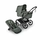 Bugaboo Fox 5 Renew, 2-in-1 Kinderwagen für jedes Gelände, mit Liegewanne und ausziehbarem Kleinkindsitz, praktische Ein-Hand Faltung, Fahrgestell in Schwarz und Sonnendach in Forest Green