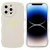 Fycyko Kompatibel mit iPhone 14 Pro Max Hülle Mädchen Aesthetic Schön Herzen Muster iPhone 14 Pro Max Handyhülle Silikon TPU Wave Bumper Design Case - Weiß
