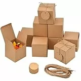 NAROSEBE 50 Stück Karton Geschenkboxen Hochzeit Kraftpapier Geschenkboxen mit Deckel Kraftpapierbox Geschenkschachtel klein Pralinenschachtel Leer mit Juteseilen für Geschenke Party Geburtstag 7*7*7cm