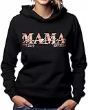 Mama Pullover personalisiert mit 2 Kindernamen, Damen Kapuze Pulli Namen Jahren von 1-3 Kinder, Hoodie Frauen elegant Kapuzenpullover Kapuzenpulli warm Herbst Winter Baumwolle zum Muttertag Geburtstag