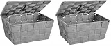 WENKO Aufbewahrungskorb mit Deckel Adria Grau - Badkorb, Küchenkorb, Polypropylen, 19 x 10 x 14 cm, Grau (Packung mit 2)