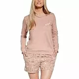 cornette Dame Schlafanzug 2-Teilig Pyjama Set Bluse Shorts Baumwolle DR Smile 764/353, Beige,XXL
