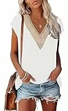 PLOKNRD Damen T-Shirts Sommer V-Ausschnitt Elegantes Abendparty Top Klassisches Kurzärmeliges Oberteile(Weiß,XL)