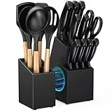 ACOQOOS Messerblock Messerset - 18-teiliges küchenmesser set für den täglichen Gebrauch in der Küche - Inklusive 10 Messer & 6 Silikonutensilien