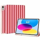 Fycyko Hülle für iPad 11. Generation(A16) 2025/iPad 10. Generation 2022, iPad 11 Zoll Hülle mit Stifthalter,Cute Rosa und Rot Gestreifte Muster Schutzhülle mit Trifold Ständer,Rot Ästhetisches