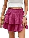 CMTOP Shorts Damen Sommer Kurz Hosenrock Casual Elastisch High Waist Kurze Hosen A-Linie Rüschen Sommershorts Minirock Skater Rock Strandshorts