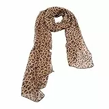 MINGCHENCN Leopard Schal - Elegantes Design, Chiffon, Braun, Tierdruck, 160 cm x 45 cm