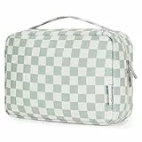 Kulturtasche Damen - Kulturtasche Zum Aufhängen, Kulturbeutel für Damen & Herren Kosmetiktasche - Waschtasche (Mintgrünes Schachbrett)
