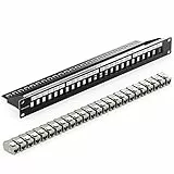 deleyCON 24 Port Patchpanel Set Patchfeld Modular 1 HE 19' Zoll Rackeinbau + 24x RJ45 Keystone Module CAT6a Kompatibel mit CAT5 CAT6 CAT7 LAN Netzwerkkabel Verlegekabel Schwarz