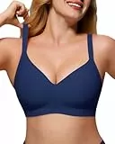 As Fairy Damen-BHs ohne Bügel, weich, bequem, V-Ausschnitt, nahtlos, Push-Up-Bralette, volle Abdeckung, T-Shirt-BH, Marineblau, 90C