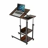 Relaxdays Laptoptisch, 63–90 cm höhenverstellbar, neigbar, Beistelltisch mit Rollen, 2 Ablagen, C-Form, braun/schwarz