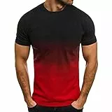 UHouse Tshirt Herren T Shirt Basic T-Shirts Rundhals Tshirts mit Farbverlauf Freizeit Kurzarmshirt Männer Leichte Muskelshirts Kurzarm Bequeme Oberteile Lässig 2025 Rot XL
