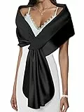 Atigy Damen Satin Stola Festlich Elegante Hochzeit Schals Stola für Abendkleider Brautkleider (M, Schwarz)