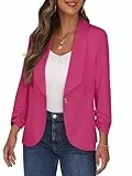 PrinStory Blazer Damen Sportlich Elegant 3/4 Ärmel Blazer Büro Female Geschäft Dressy Jack Outfits Für Die Arbeit (Heißes Rosa Cerise, US 14, EU 44)